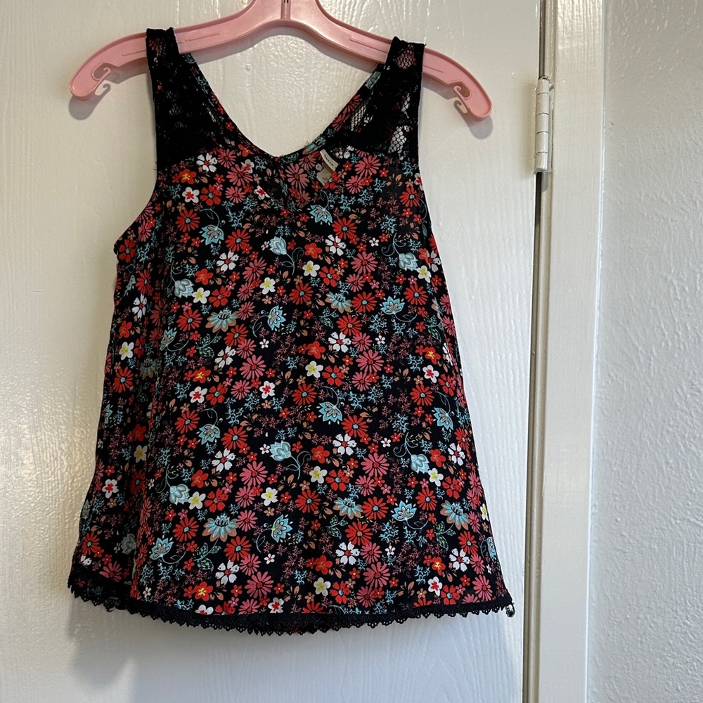 Belle Du Jour Black and Red Floral Tank Top